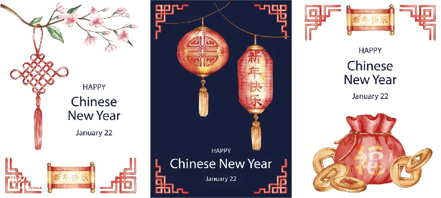中国风中国传统节日兔年新年春节节日插画海报图案AI矢量设计素材【006】